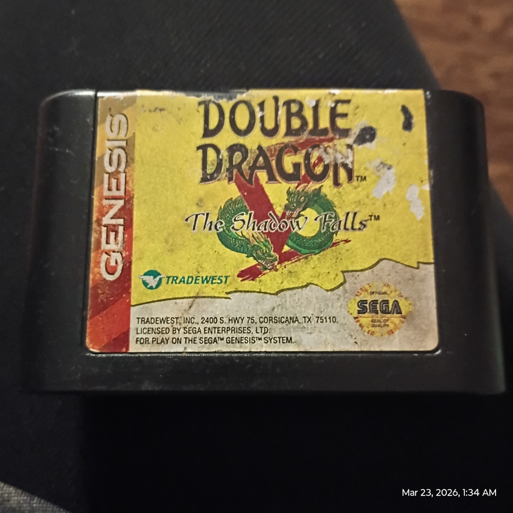 Double Dragon: The Shadow Falls Sega Genesis Cartridge - Yellow Label